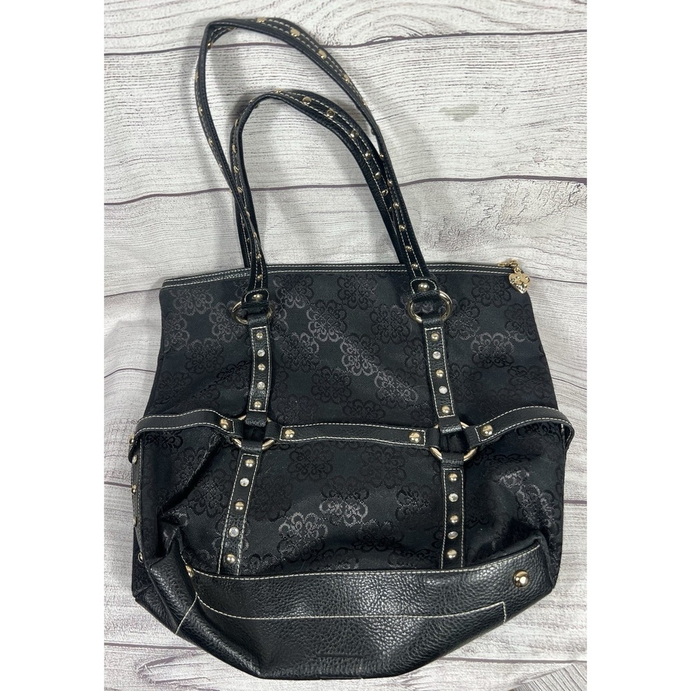 Vintage Kathy Van Zeeland Handbag Purse Black Medallion Studs Large